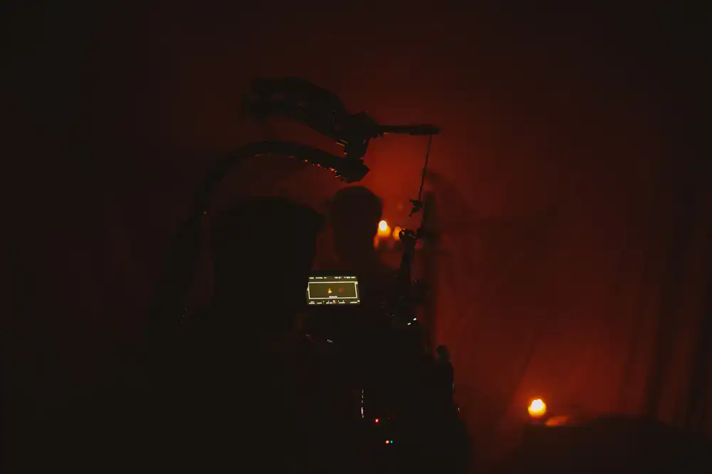 Dark cinematic studio environment